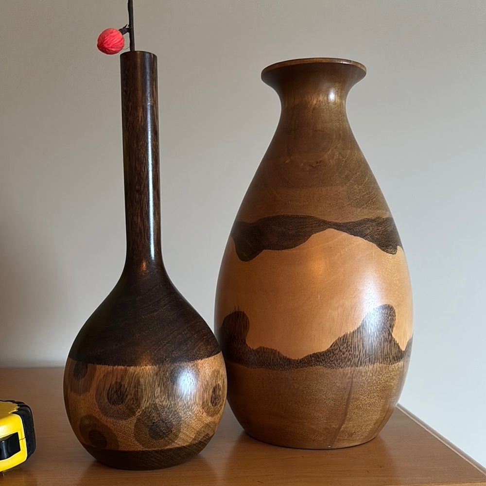 Elegant Brown Wooden Vases Set